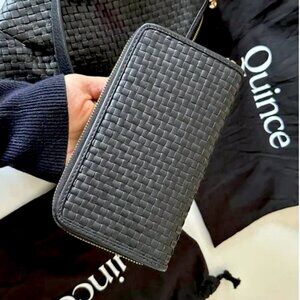 Quince Brand New Italian Leather Woven Black Continental Wallet
